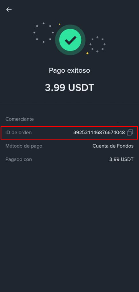 Ejemplo de ID de orden de Binance Pay